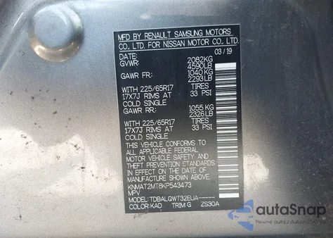 2019 Nissan Rogue Sv from USA, damaged, VIN KNMAT2MT8KP543473